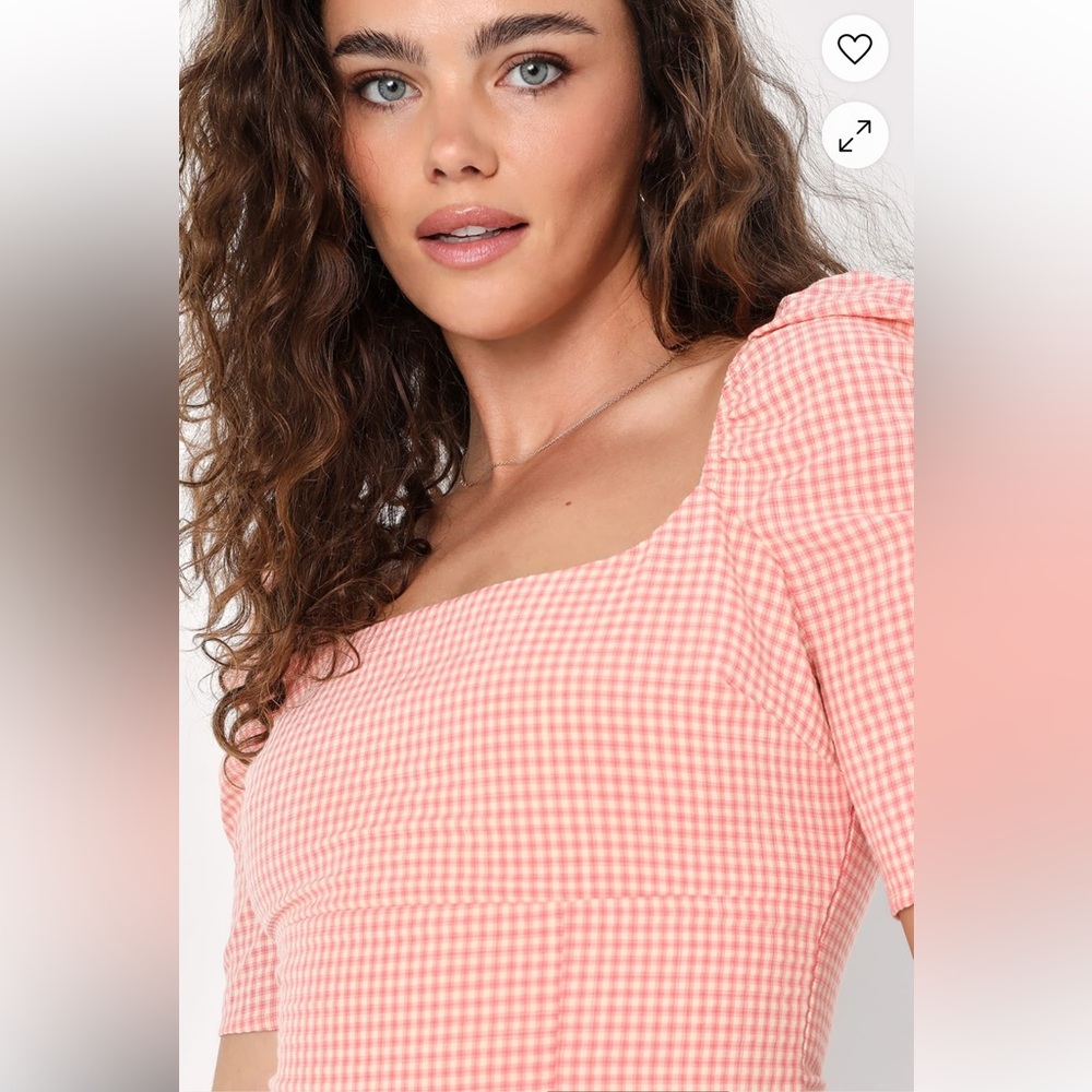 Lulus Blushin' Babe Pink Gingham Ruched Puff Sleeve Top - Picture 15 of 17
